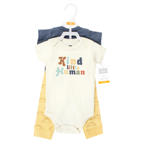 Hudson Baby Cotton Bodysuit and Pant Set, Kind Human Short Sleeve