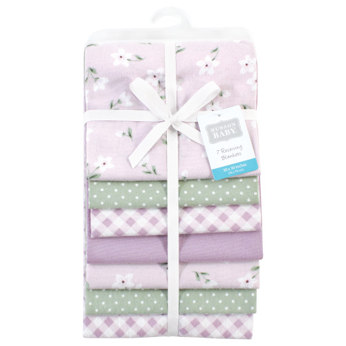 Hudson Baby Cotton Flannel Receiving Blankets Bundle, Purple Dainty Floral