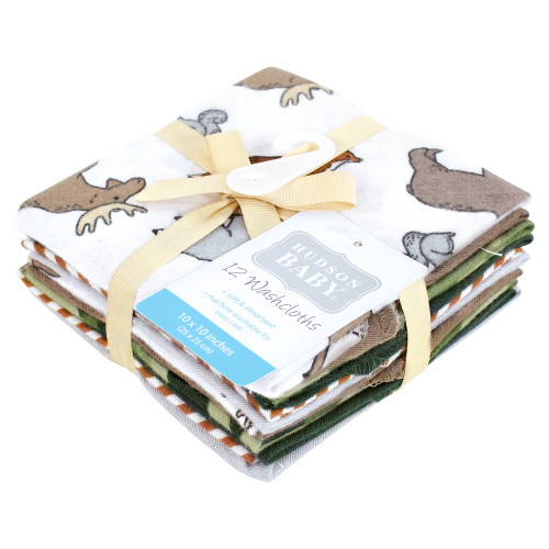 Hudson Baby Flannel Cotton Washcloths, Animal Adventure 12 Pack
