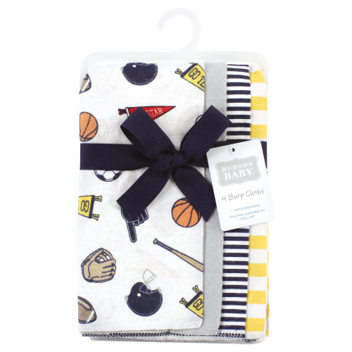 Hudson Baby Cotton Flannel Burp Cloths, Sports Fan 4 Pack