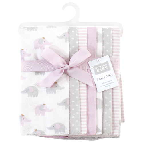 Hudson Baby Cotton Flannel Burp Cloths, Lilac Elephants 7 Pack