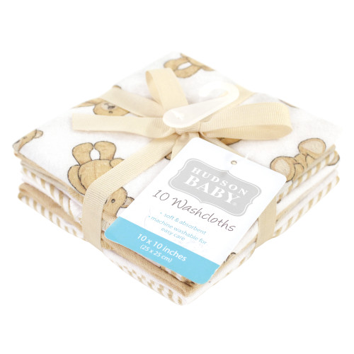 Hudson Baby Flannel Cotton Washcloths, Teddy Bears 10 Pack