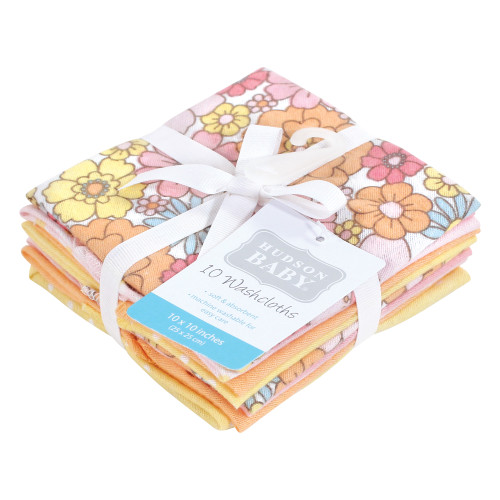 Hudson Baby Flannel Cotton Washcloths, Peace Love Flowers 10 Pack