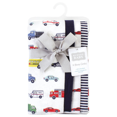 Hudson Baby Cotton Flannel Burp Cloths, Going Places 4 Pack