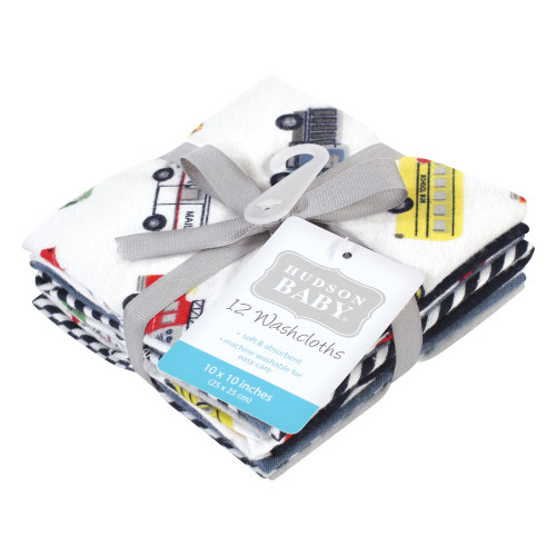 Hudson Baby Flannel Cotton Washcloths, Going Places 12 Pack