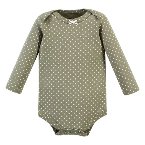 Hudson Baby Cotton Long-Sleeve Bodysuits, Sage Floral Wreath 3 Pack