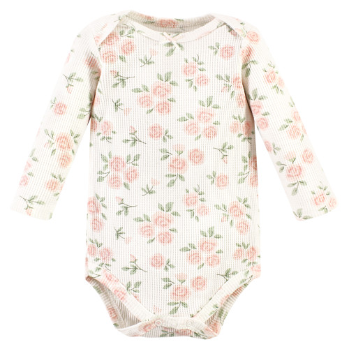 Hudson Baby Thermal Long Sleeve Bodysuits, Soft Pink Sage Rose