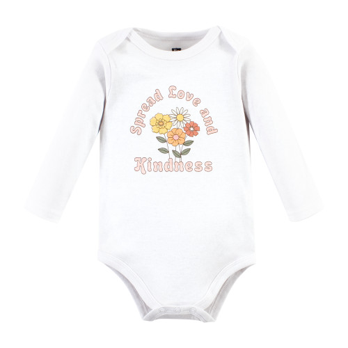 Hudson Baby Cotton Bodysuit and Pant Set, Peace Love Flowers Long Sleeve