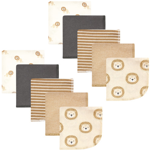 Hudson Baby Flannel Cotton Washcloths, Brave Lion 10 Pack