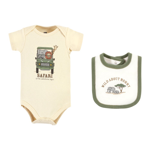 Hudson Baby Cotton Sleep and Play, Bodysuit and Bandana Bib Set, Going On Safari