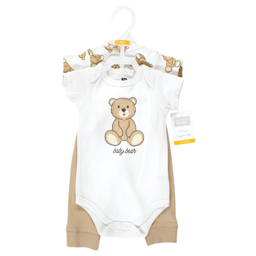 Hudson Baby Cotton Bodysuit and Pant Set, Teddy Bears Short Sleeve