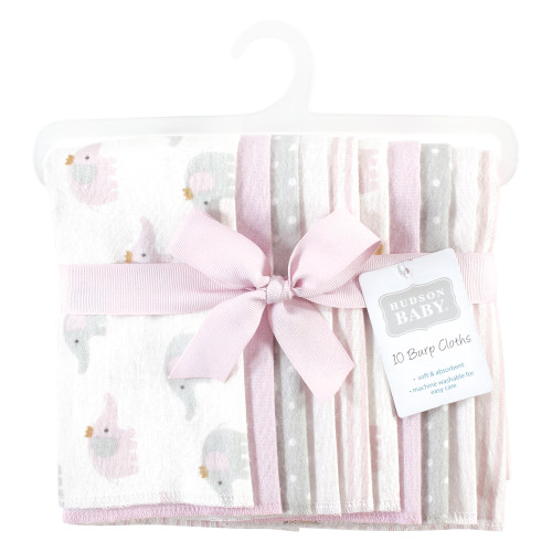 Hudson Baby Cotton Flannel Burp Cloths, Lilac Elephants 10 Pack