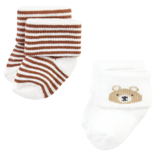 Hudson Baby Cotton Rich Newborn and Terry Socks, Teddy Bear
