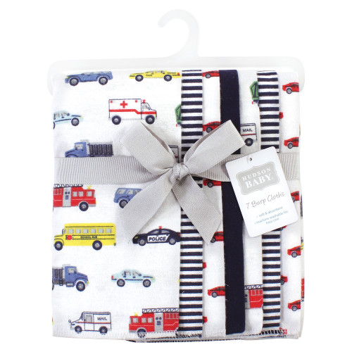 Hudson Baby Cotton Flannel Burp Cloths, Going Places 7 Pack