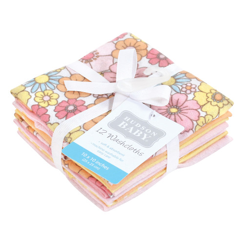 Hudson Baby Flannel Cotton Washcloths, Peace Love Flowers 12 Pack
