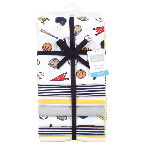 Hudson Baby Cotton Flannel Receiving Blankets Bundle, Sports Fan