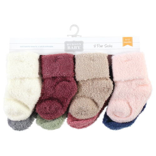 Hudson Baby Cotton Rich Newborn and Terry Socks, Solid Wild Rose Pink