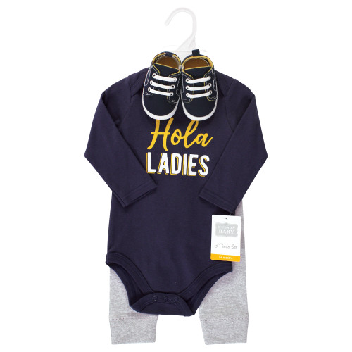 Hudson Baby Cotton Bodysuit, Pant and Shoe Set, Hola Ladies Long Sleeve
