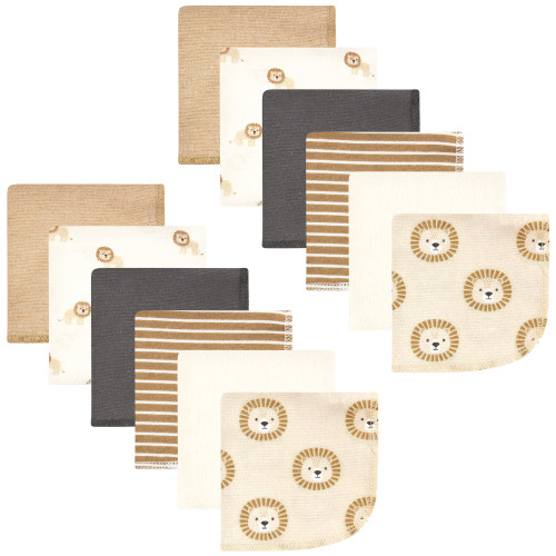 Hudson Baby Flannel Cotton Washcloths, Brave Lion 12 Pack