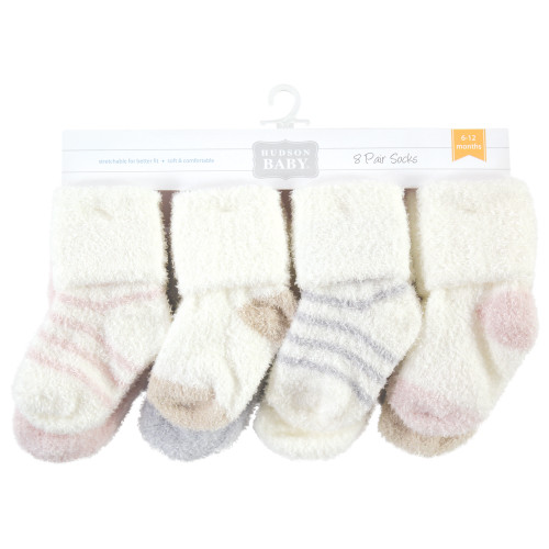 Hudson Baby Cotton Rich Newborn and Terry Socks, Pink Neutral Stripe