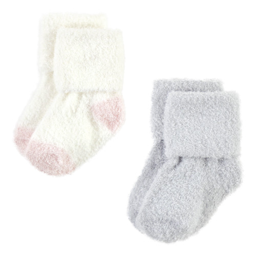 Hudson Baby Cotton Rich Newborn and Terry Socks, Pink Neutral Stripe