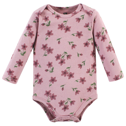Hudson Baby Cotton Bodysuit and Pant Set, Plum Wildflower Long Sleeve