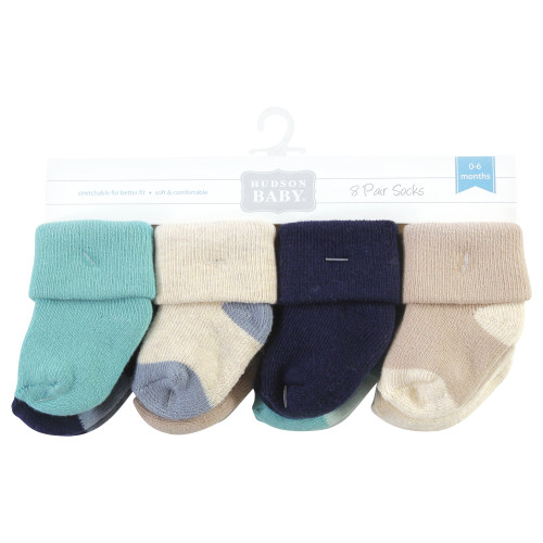 Hudson Baby Cotton Rich Newborn and Terry Socks, Navy Taupe