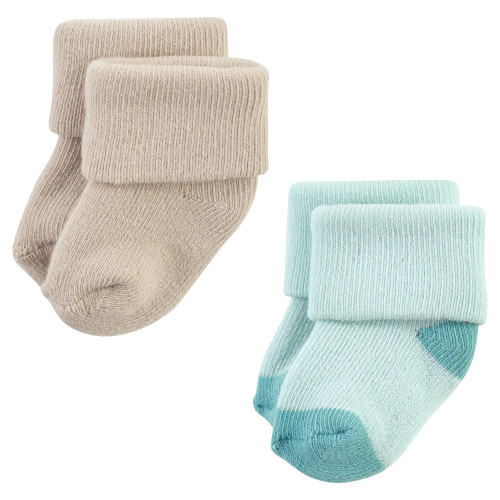 Hudson Baby Cotton Rich Newborn and Terry Socks, Navy Taupe