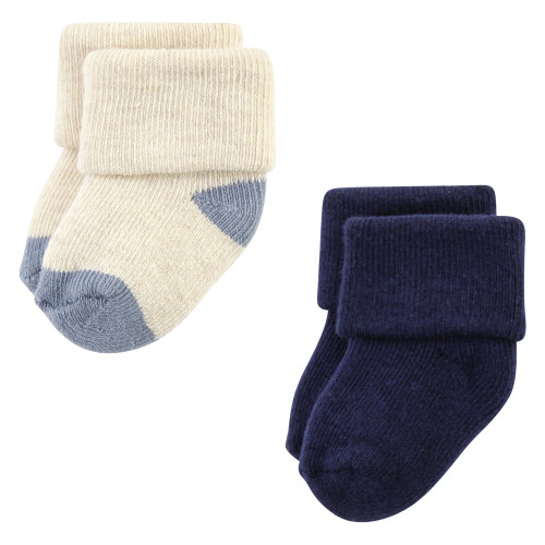 Hudson Baby Cotton Rich Newborn and Terry Socks, Navy Taupe