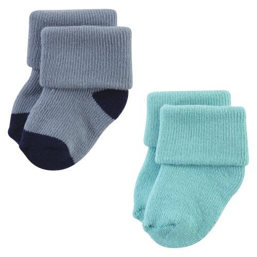 Hudson Baby Cotton Rich Newborn and Terry Socks, Navy Taupe