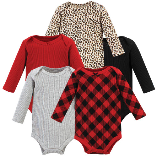Hudson Baby Thermal Long Sleeve Bodysuits, Buffalo Plaid Leopard