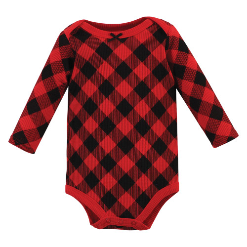 Hudson Baby Thermal Long Sleeve Bodysuits, Buffalo Plaid Leopard