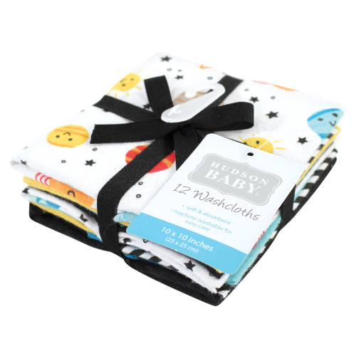 Hudson Baby Flannel Cotton Washcloths, Happy Planets 12 Pack