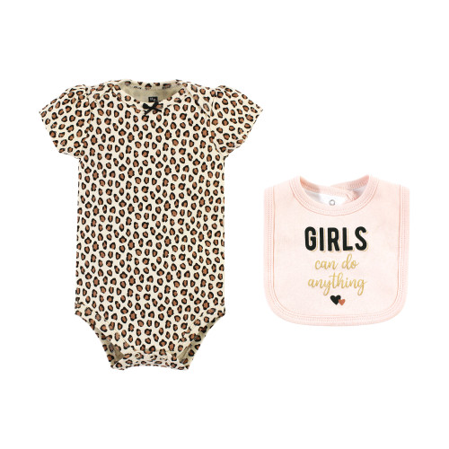 Hudson Baby Cotton Sleep and Play, Bodysuit and Bandana Bib Set, Cinnamon Hearts