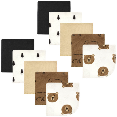 Hudson Baby Flannel Cotton Washcloths, Brown Bear 10 Pack