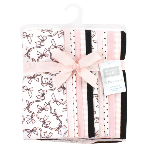 Hudson Baby Cotton Flannel Burp Cloths Bundle, Pink Bows