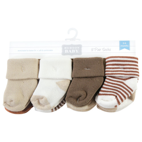 Hudson Baby Cotton Rich Newborn and Terry Socks, Neutral Brown