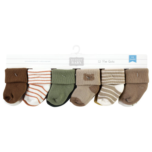 Hudson Baby Cotton Rich Newborn and Terry Socks, Harvest Bear
