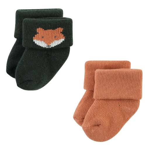 Hudson Baby Cotton Rich Newborn and Terry Socks, Harvest Bear
