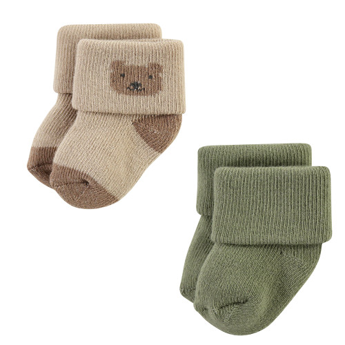 Hudson Baby Cotton Rich Newborn and Terry Socks, Harvest Bear