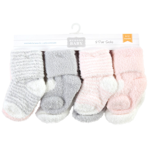 Hudson Baby Cotton Rich Newborn and Terry Socks, Pink Heart