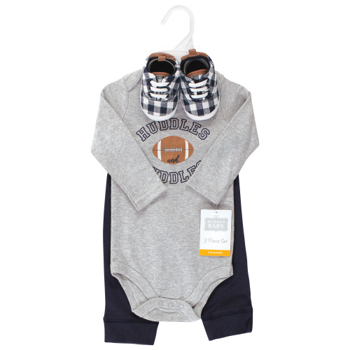 Hudson Baby Cotton Bodysuit, Pant and Shoe Set, Football Huddles Long Sleeve
