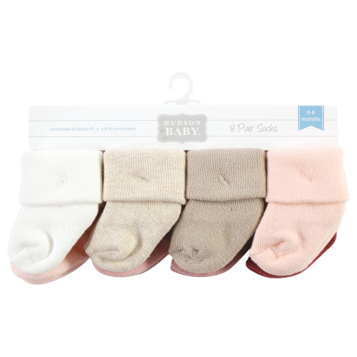 Hudson Baby Cotton Rich Newborn and Terry Socks, Solid Pink Neutral