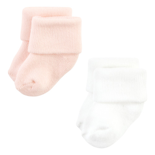 Hudson Baby Cotton Rich Newborn and Terry Socks, Solid Pink Neutral