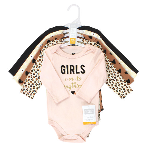 Hudson Baby Cotton Long-Sleeve Bodysuits, Cinnamon Hearts 5 Pack