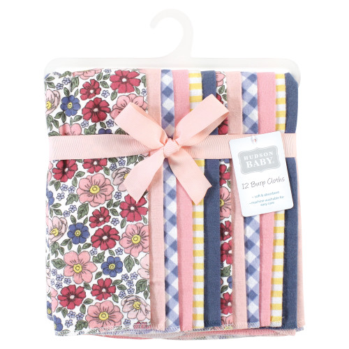 Hudson Baby Cotton Flannel Burp Cloths Bundle, Pink Blue Pretty Floral