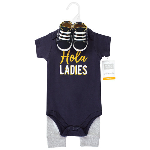 Hudson Baby Cotton Bodysuit, Pant and Shoe Set, Hola Ladies Short Sleeve