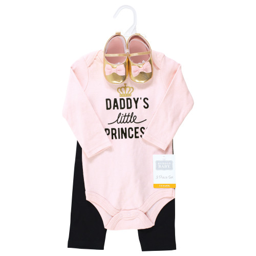 Hudson Baby Cotton Bodysuit, Pant and Shoe Set, Daddys Little Princess Long Sleeve