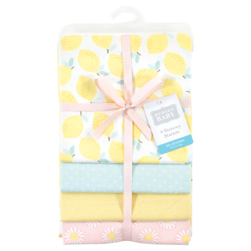 Hudson Baby Cotton Flannel Receiving Blankets, Lemon Daisy