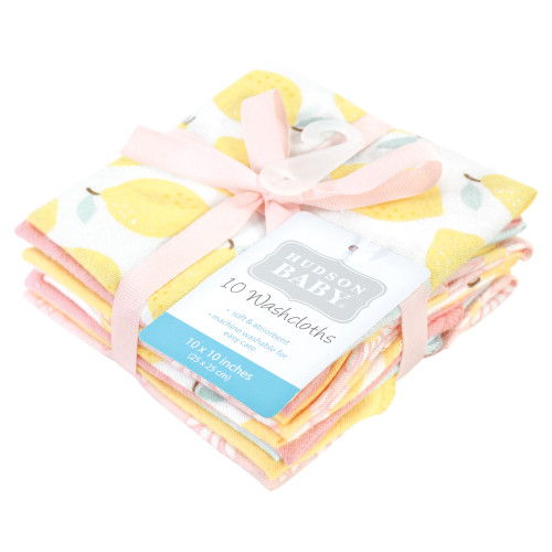 Hudson Baby Flannel Cotton Washcloths, Lemon Daisy 10 Pack